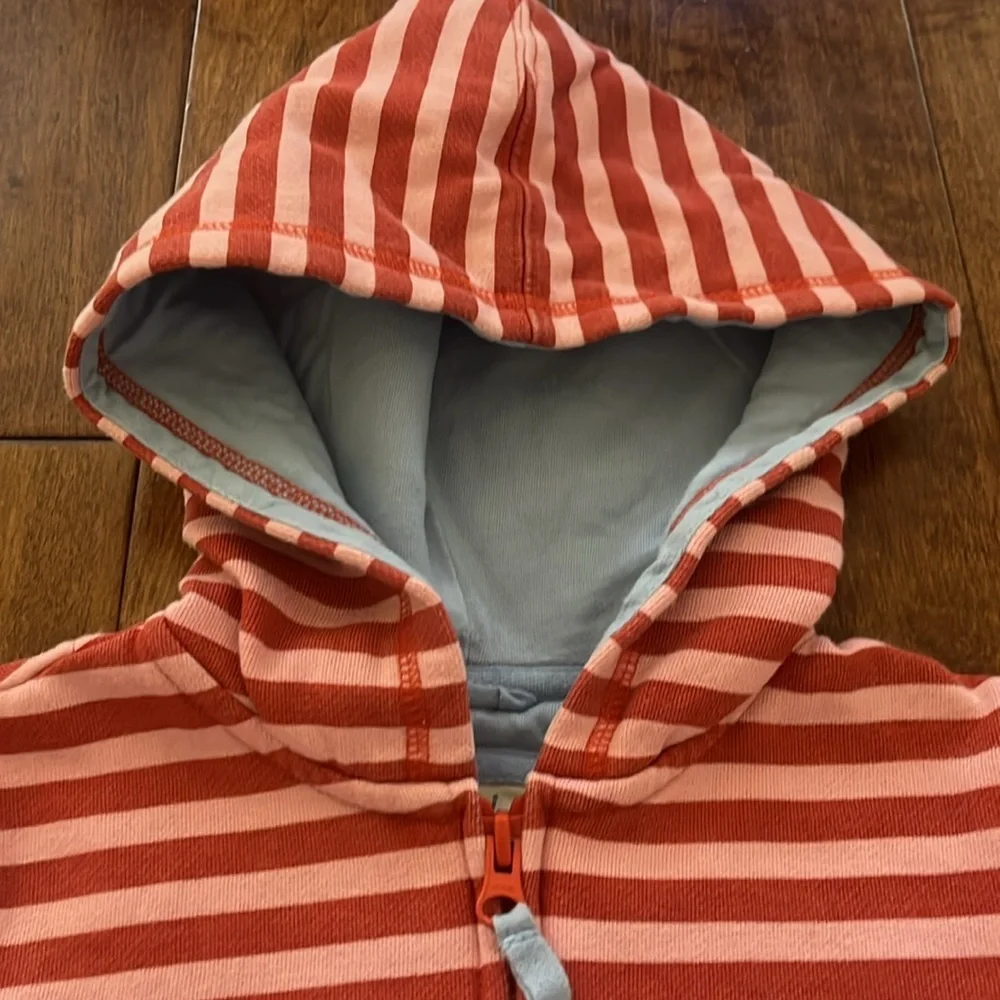 Mini Boden Zipper Hoodie Pink Red Striped Jacket Size 5-6 Y